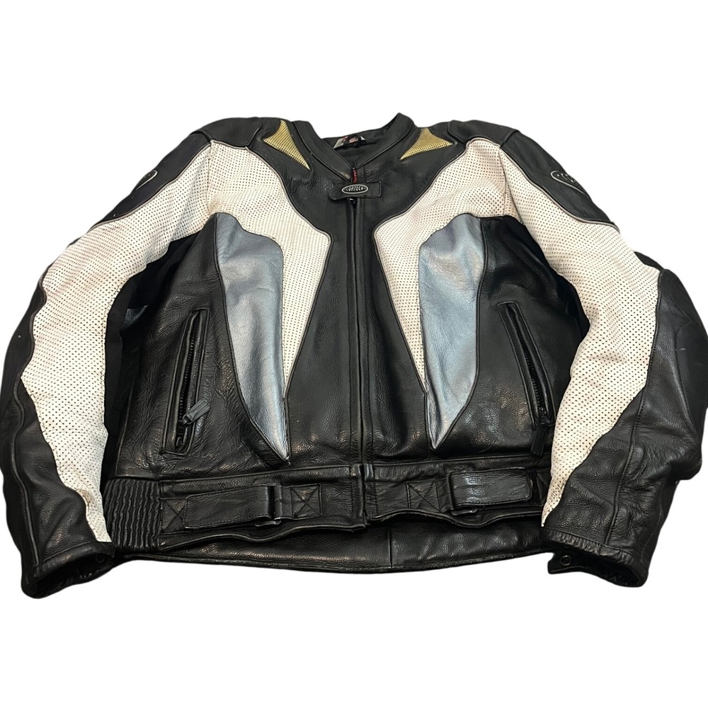 Cortech Motorcycle Jacket Mens 2XL/48 Black White Leather Padded Racing Armor